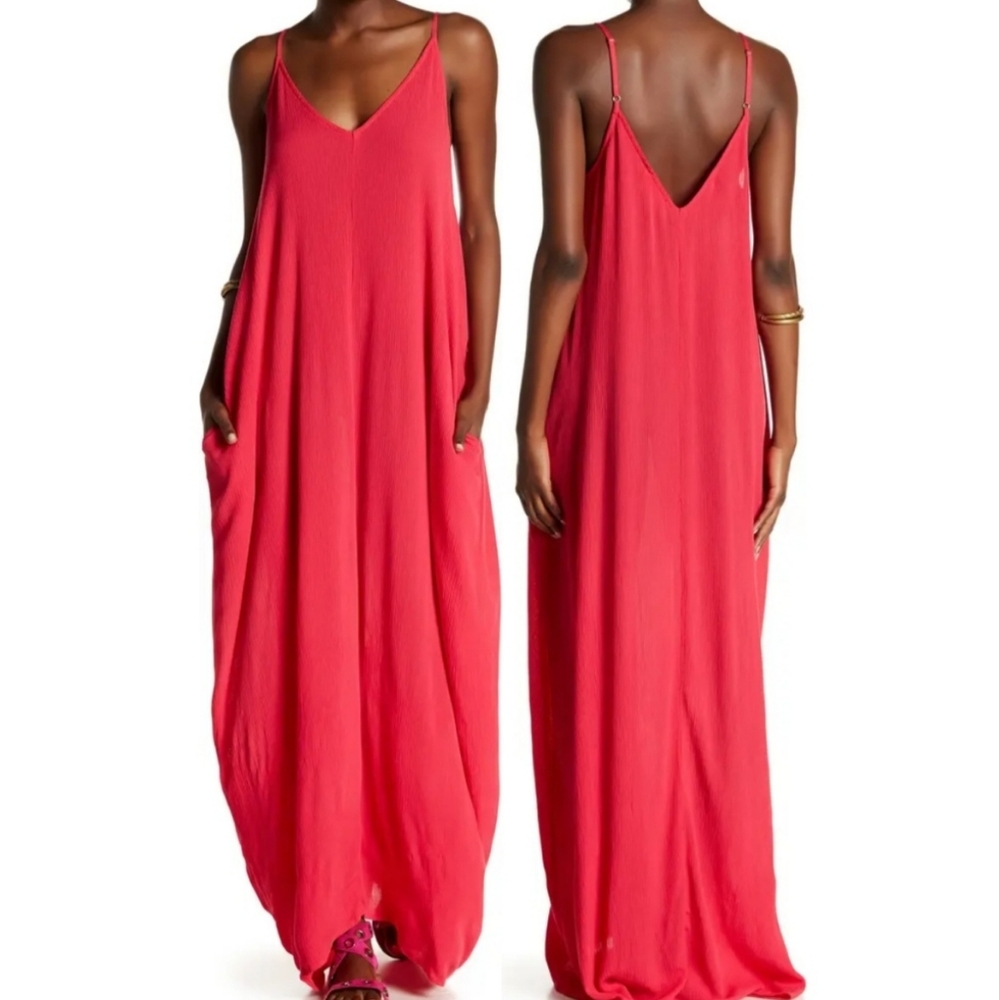 Lovestitch Gauze Maxi Dress Hot Pink Size S/M